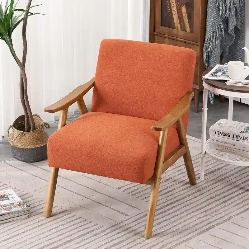 VINGLI Mid-Century Retro Modern Upholstered Lounge Chair Fabric Accent Chair Sturdy Wooden Frame Armchair