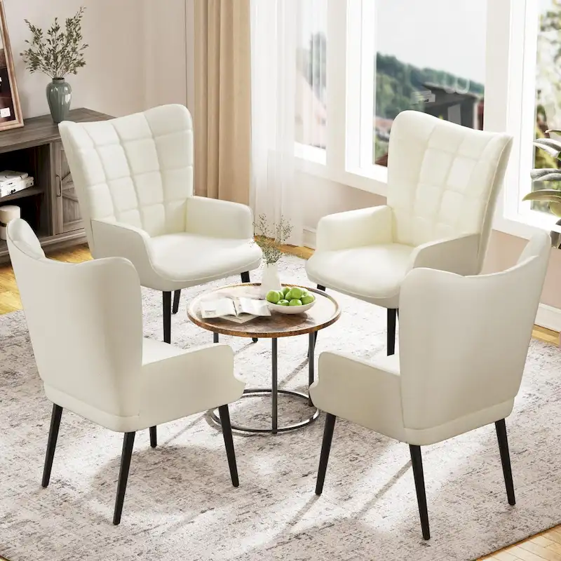 High-Back Tufted Accent Chair | Faux Leather Wingback | Solid Wood Frame | Ergonomic Armrests | 300 lbs Capacity | 37