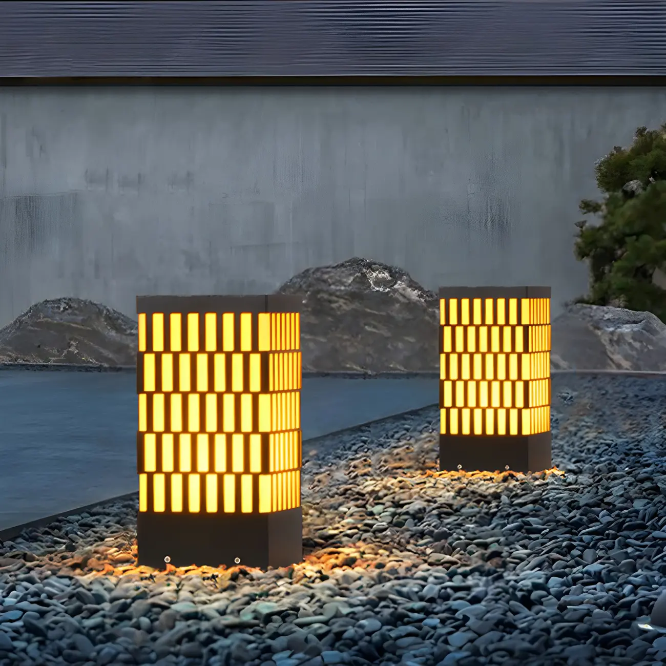 Black Metal Grille Rectangle Warm Light Post Cap Light