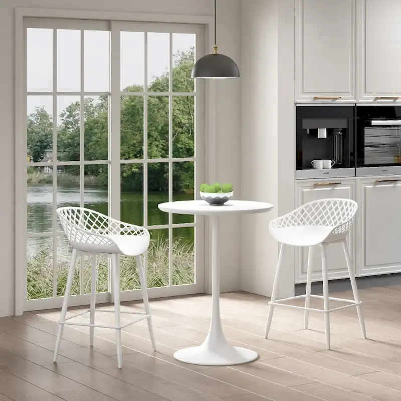 Kurv Mid-Century Modern Counter Stool with Steel Legs for Indoors or Outdoors - Set of 2