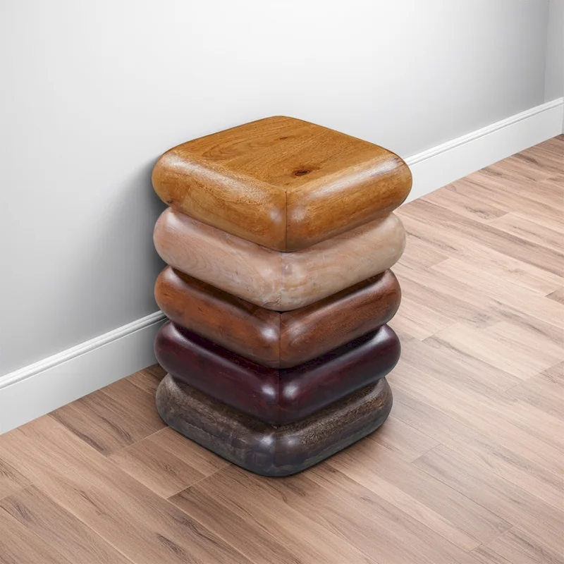 Zyra 12 Inch Side End Table, Sculptural Stacked Design, Mango and Acacia Wood Artisanship, Brown