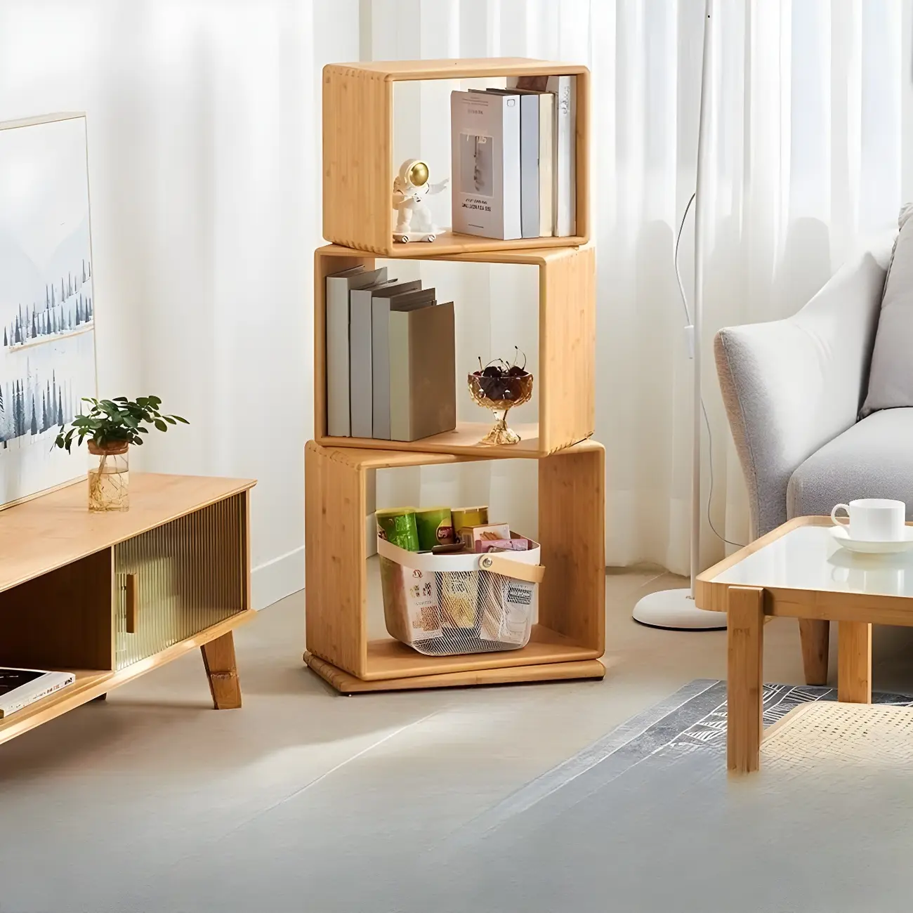 4-Tier Modern Wooden Open Cube Display Bookcase