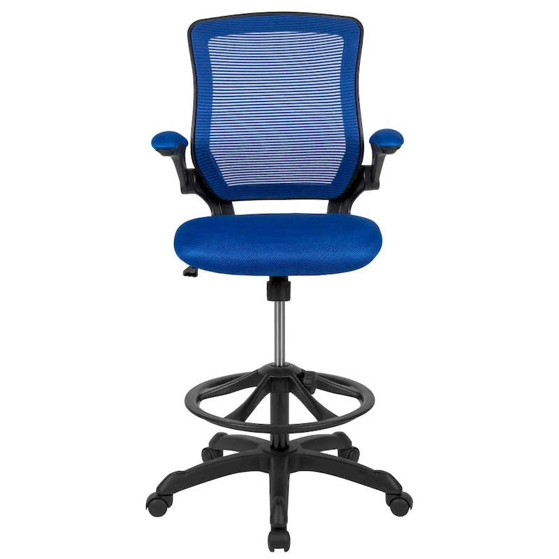 Mid-Back Mesh Ergonomic Drafting Chair with Foot Ring and Flip-Up Arms