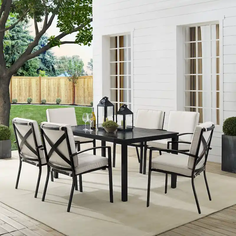 Crosley Kaplan 7-piece Oil-rubbed Bronze Beige Cushions Outdoor Dining Set - 122W x 99D x 37H