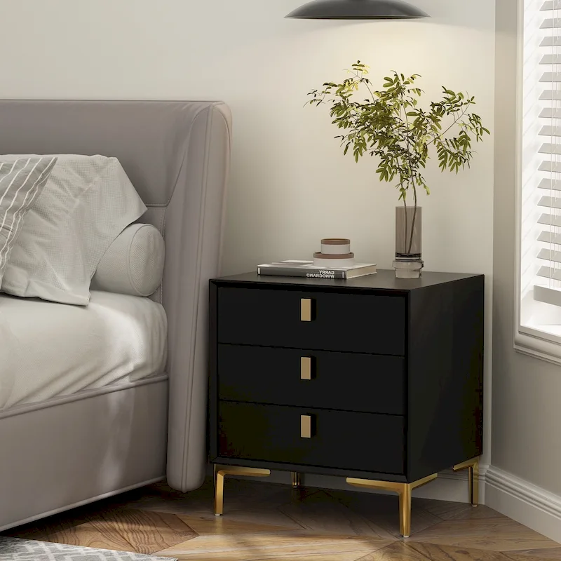 Natural Mid-Century Modern 3-Drawer Nightstand Bedside Table