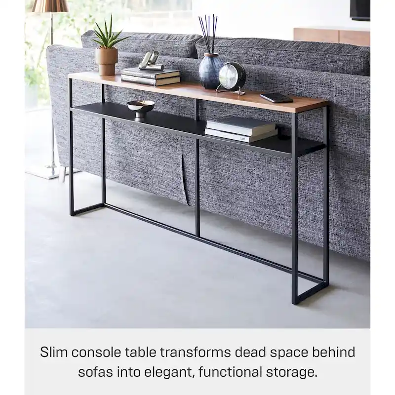 Yamazaki Home Long Console Table - Two Styles, Steel, Shelf, Holds 11 lbs - L 8.07 x W 49.61 x H 25.59 inches
