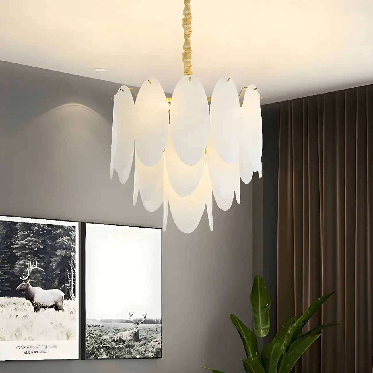 White Oval Glass Minimalist Modern Chandelier Light