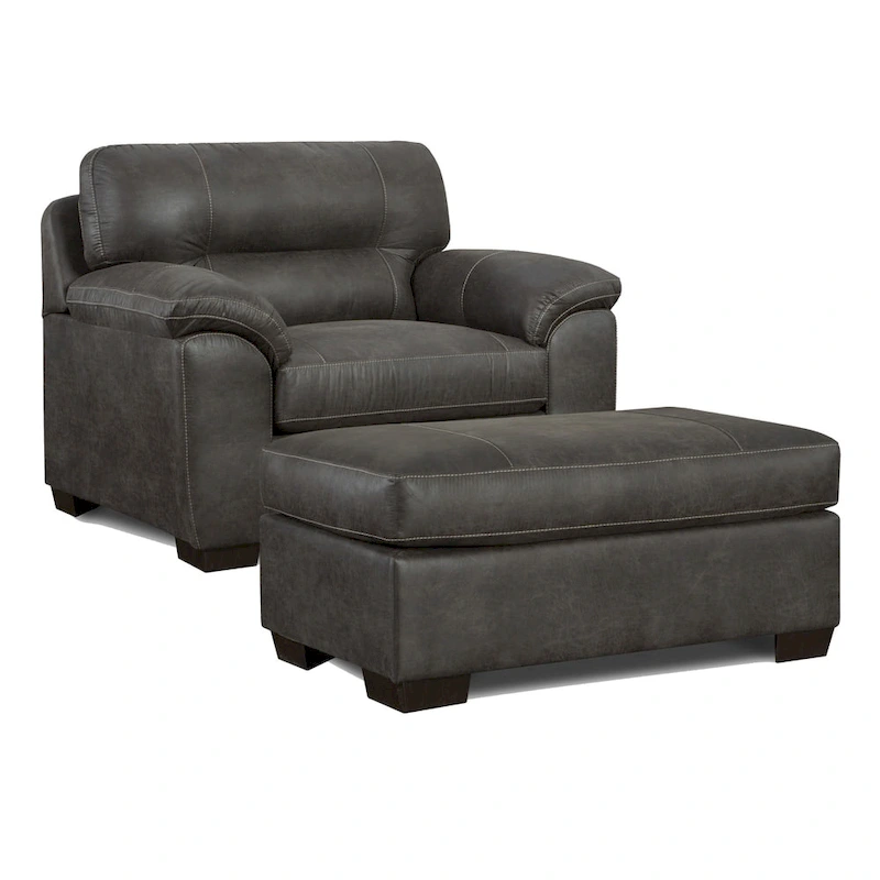 Roundhill Furniture Tirana Contemporary Fabric Pillow-top Arm Chair with Ottoman in Sequoia Ash