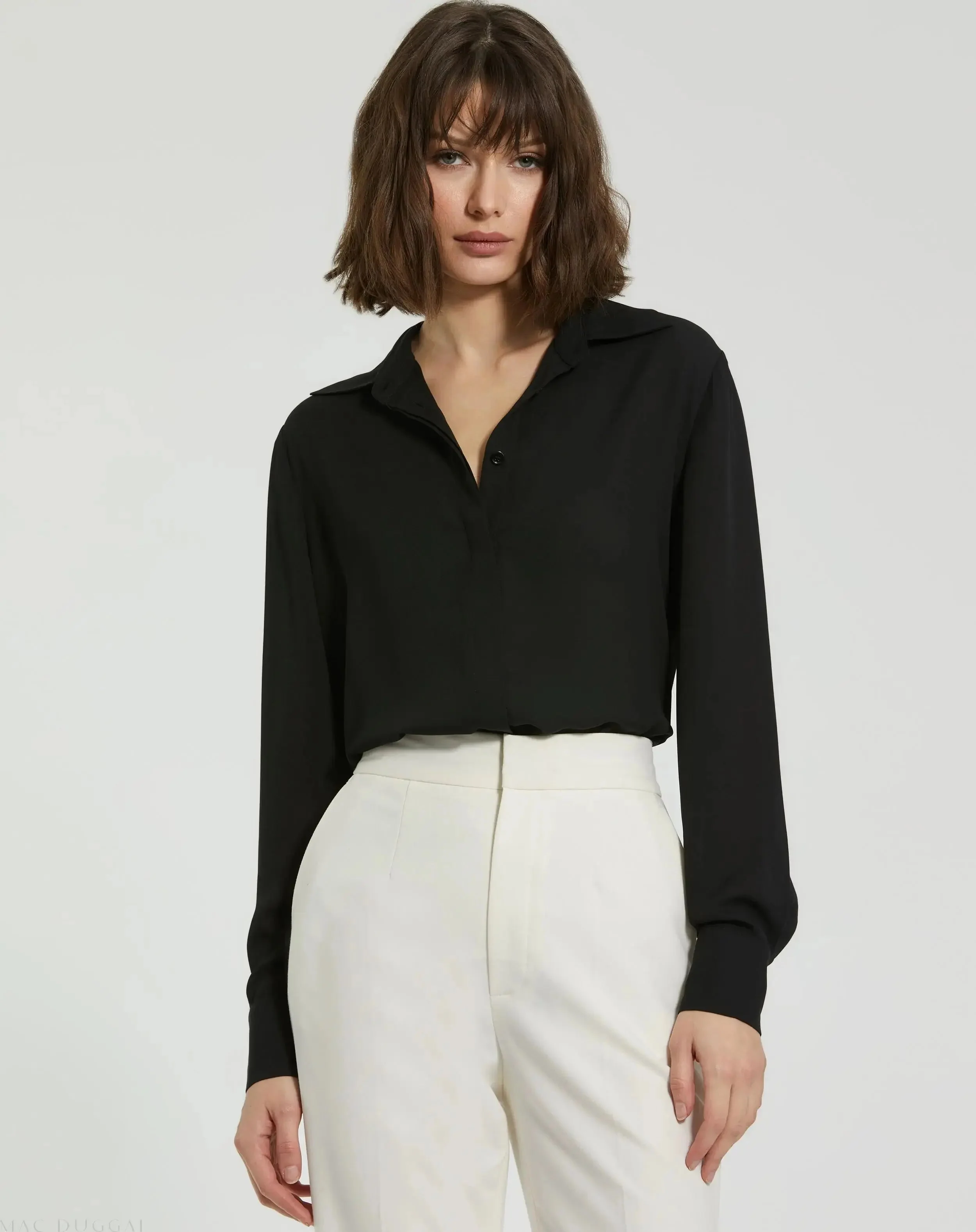 The Bentley Long Sleeve Button Up Georgette Blouse - FINAL SALE