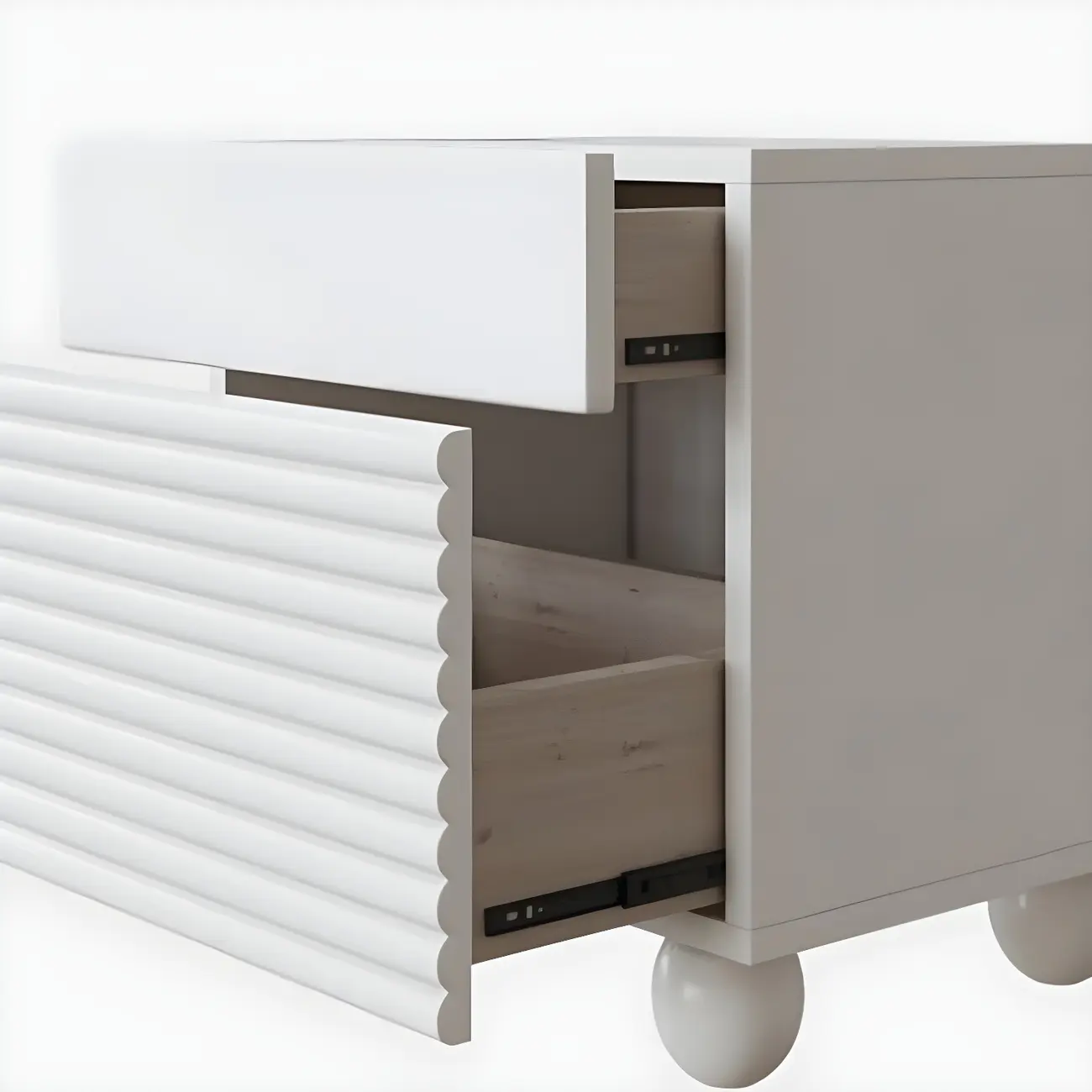 Princess Rectabgular White Wood Nightstand with 2 Drawers