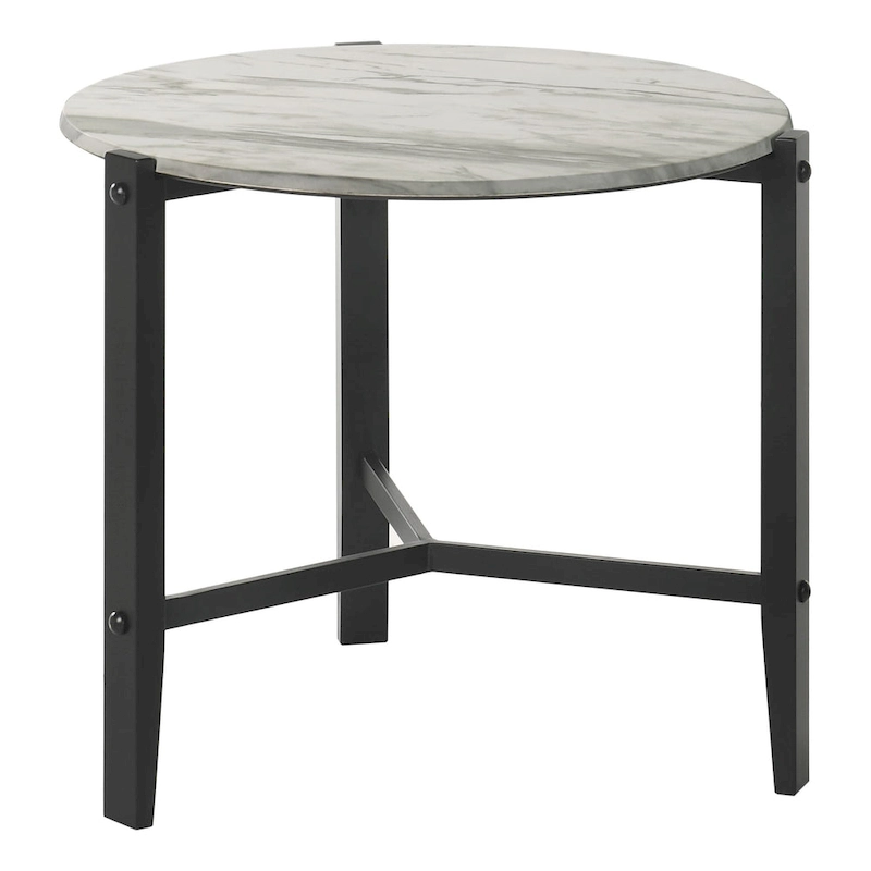 Myranda Faux White Marble and Black End Table