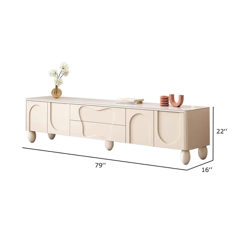 Off-White French Arch TV Console with Stone Top, 78