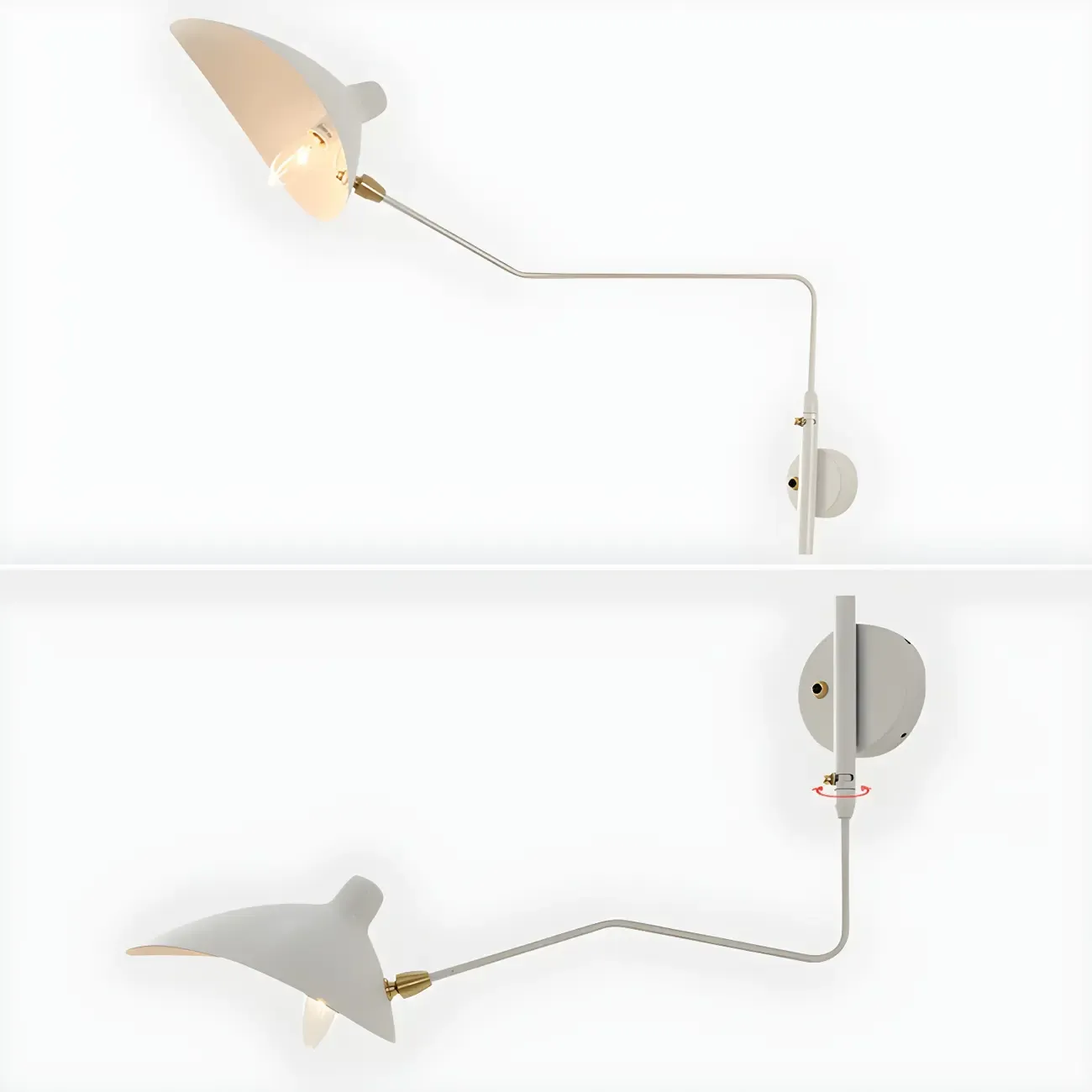 Modern 2-Light White Dual-Arm Swing Arm Wall Light