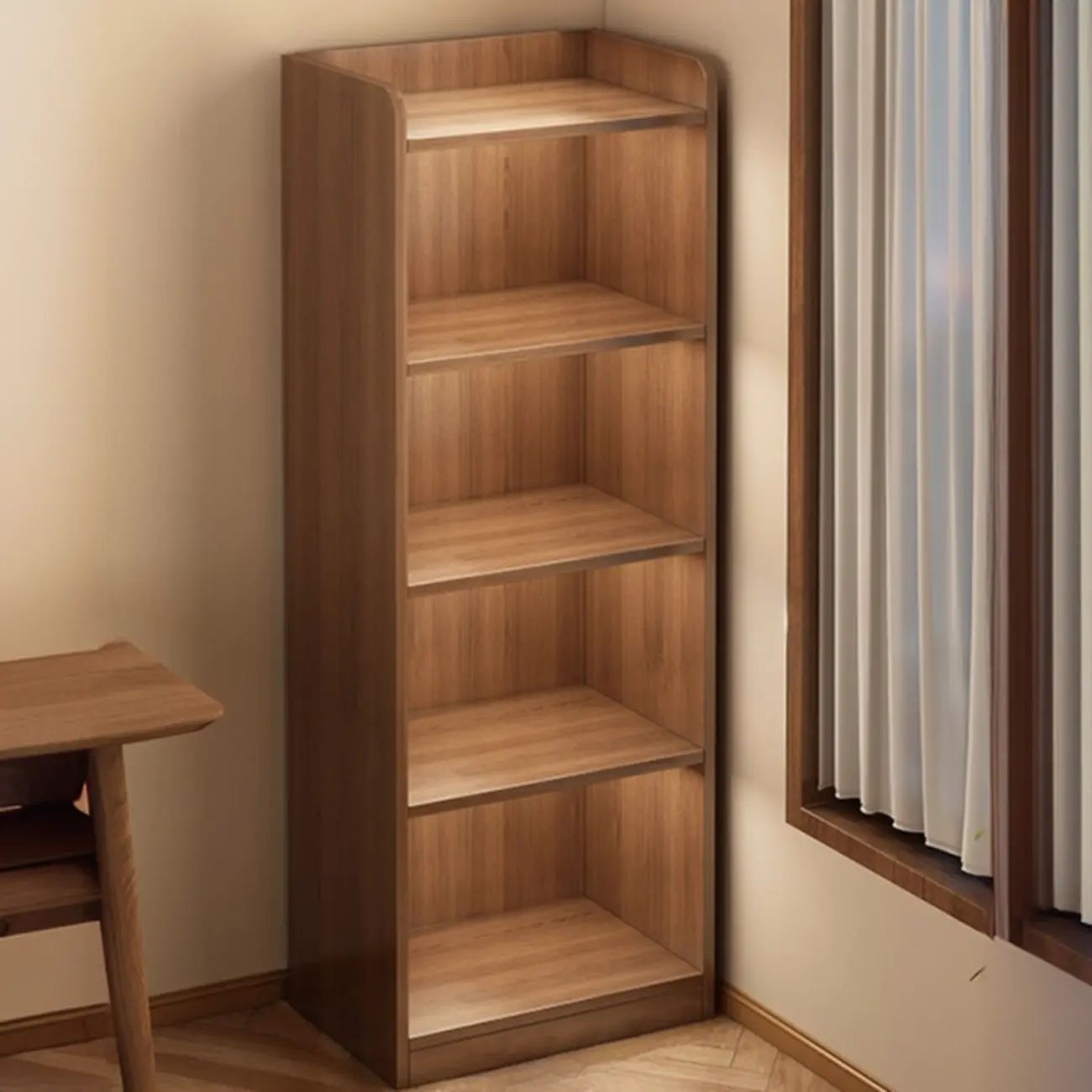 Brown Vertical Multi Tier Closed Back Wood Bookshelves
