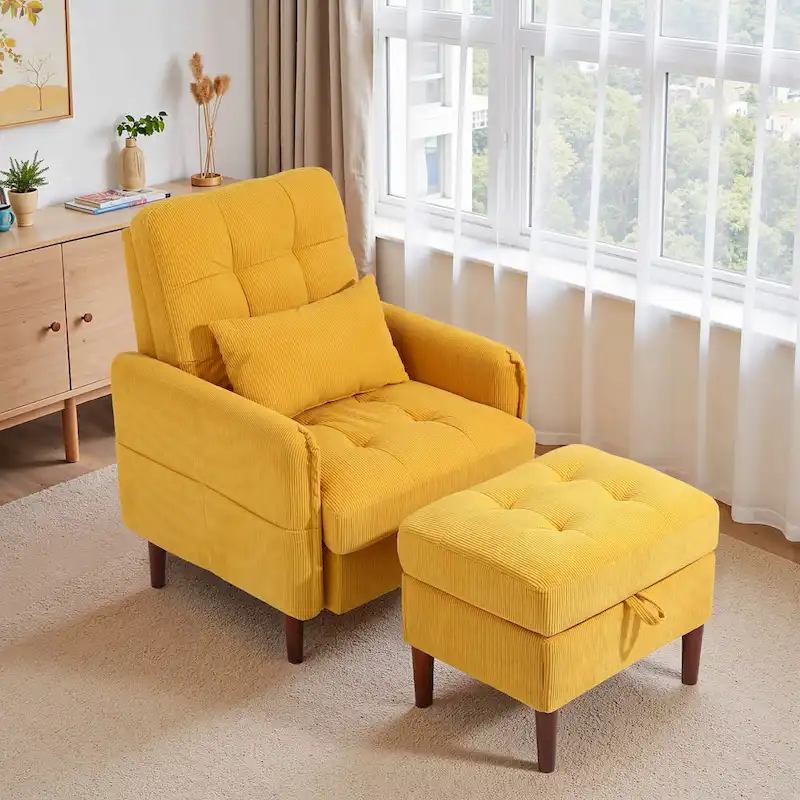 UIXE Modern Lounge Chair Accent Chair and Stroage Ottoman With Adjustable Backrest