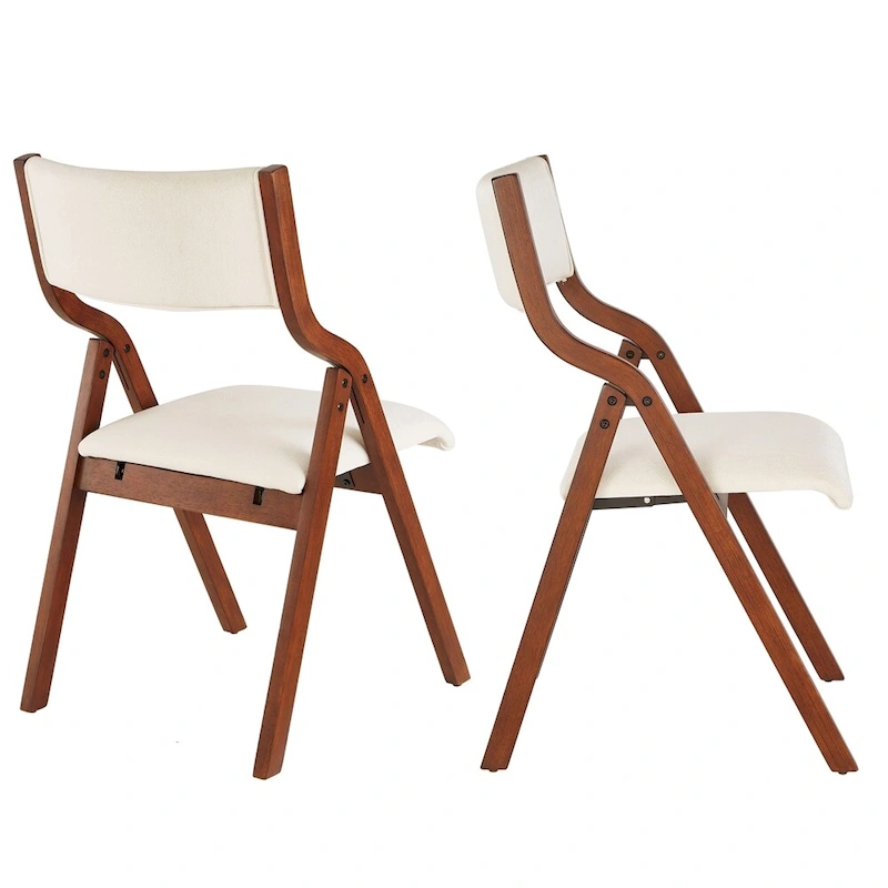 Upholstered Folding Dining Chair with Wood Legs (Set Of 2)