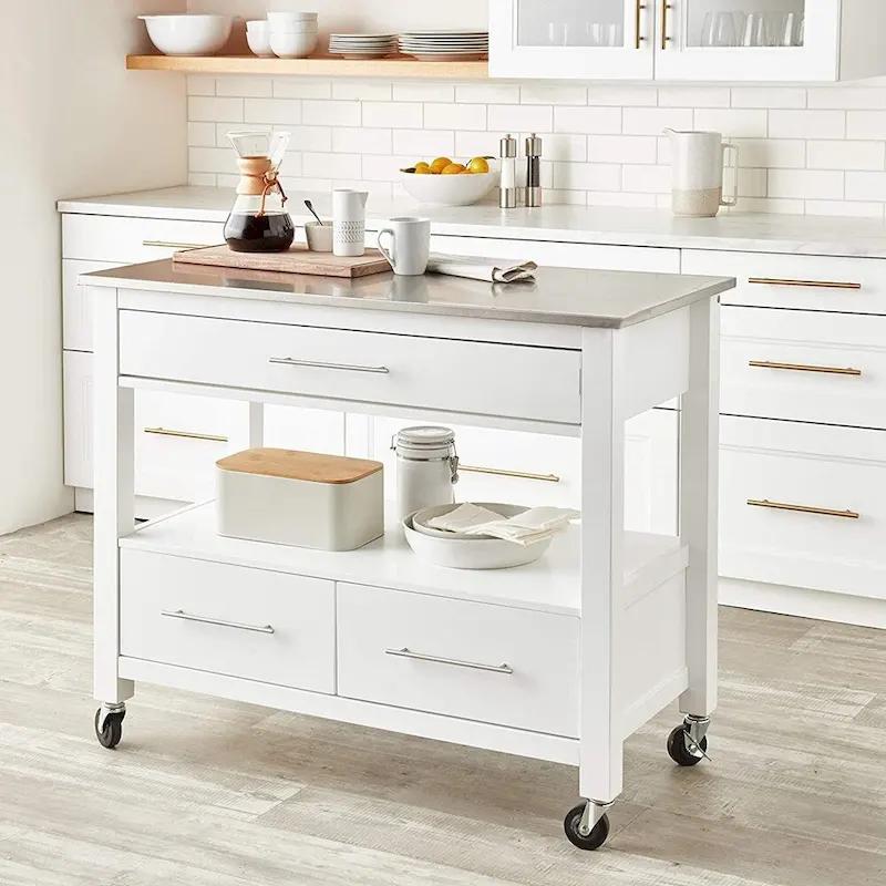 Ottawa Kitchen Cart, Stainless Steel & White
