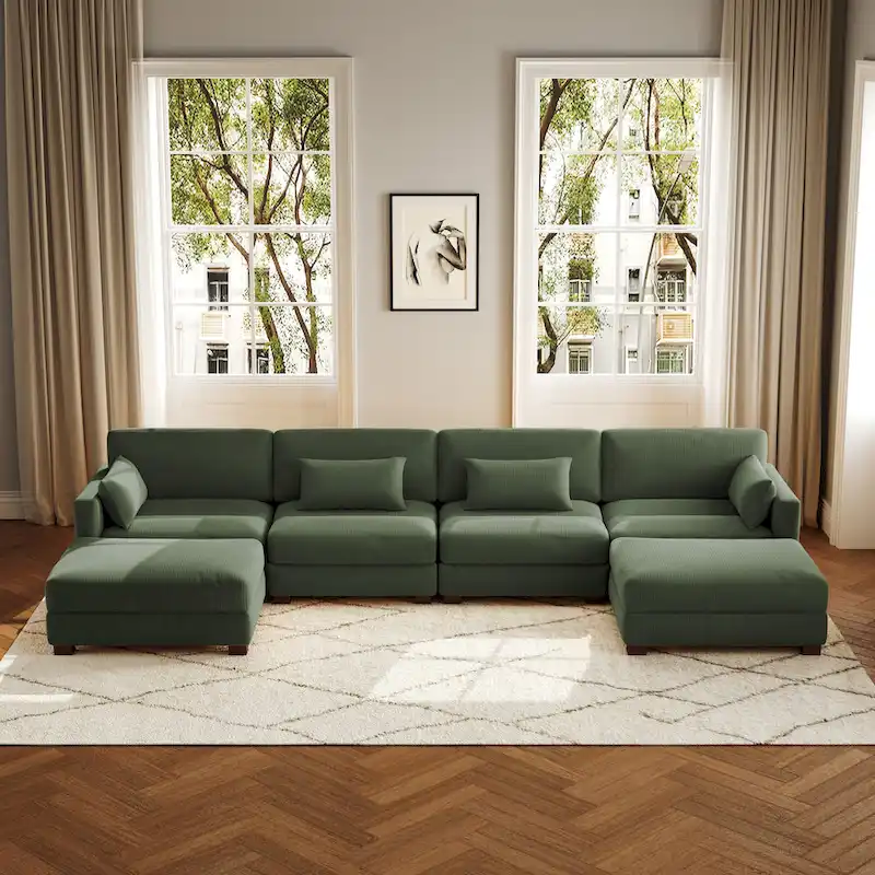 U Shaped Couch Sectional Sofa with Ottoman