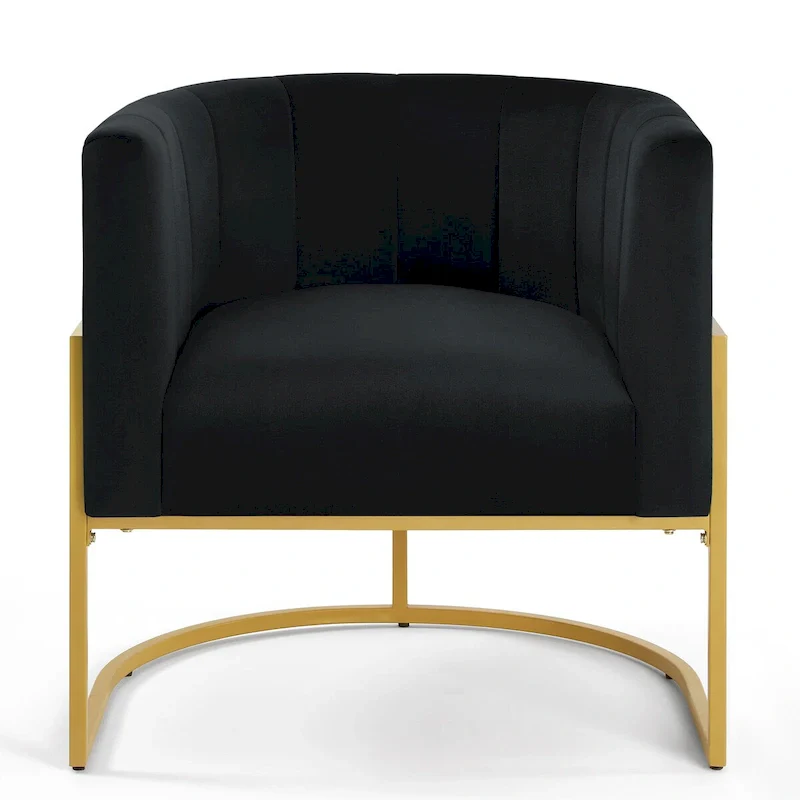 Velvet Accent Chair with Curved Backrest and Metal Base