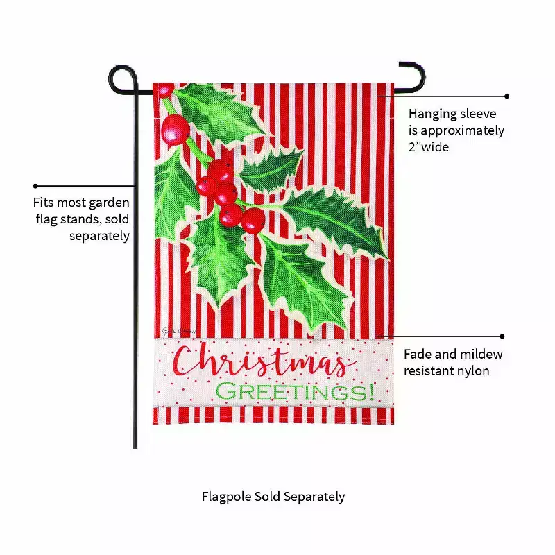 Evergreen Flag Christmas Greetings Welcome Garden Flags 12x18 Double Sided, Outside, Christmas Garden Flag
