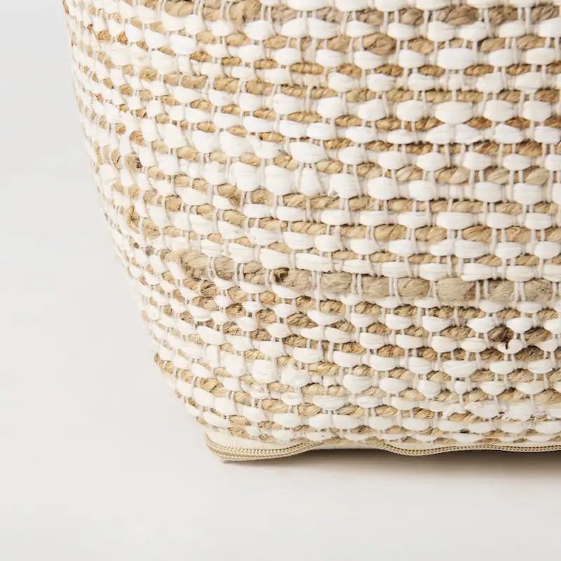 16-Inch Square Pouf – Hemp & Cotton, Cream and Beige Stripe