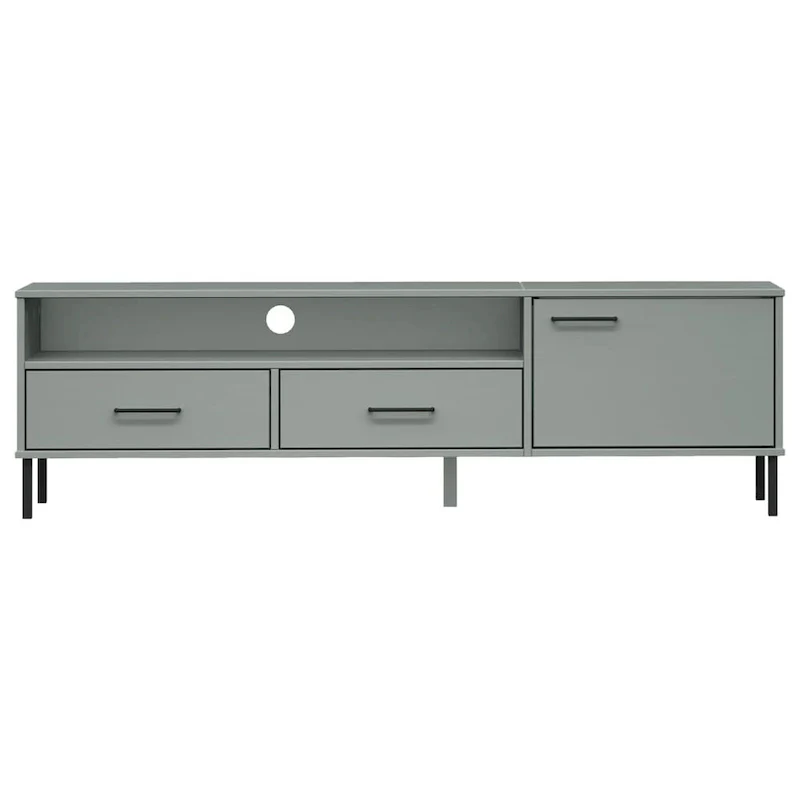 vidaXL TV Stand TV Console TV Console with Metal Legs Solid Wood Pine OSLO - 62.2 x 15.7 x 18.3