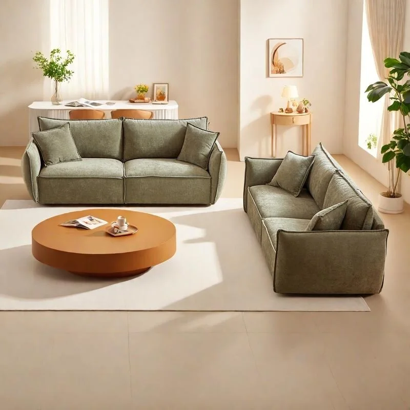 Linen 6-Seat Modular Sofa Set with 3+3 Seater Combo and Wooden Frame & 4 Pillows