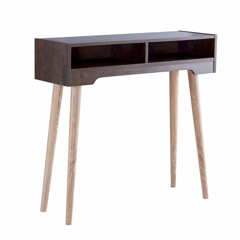 Mid-Century Modern Console Table | Espresso / Black / Walnut / Weathered | 2-Shelf | 1-Person