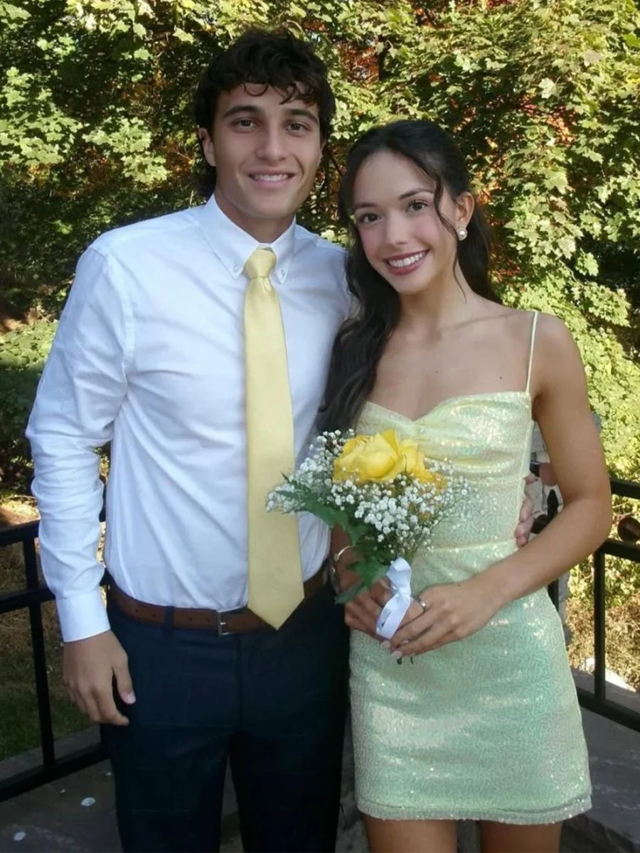 Yellow - Spaghetti Straps Bodycon Sequined Homecoming Dresses With Keyhole