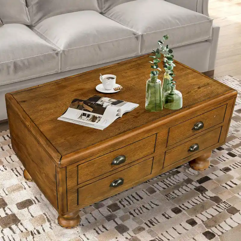40 Solid Wood Rectangle Coffee Table with 4 Drawers