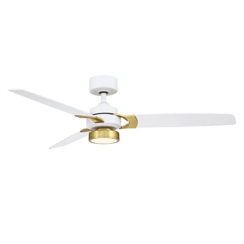 Amped 52 inch Indoor Ceiling Fan with Matte White Blades and LED Light Kit - Matte White and Brass