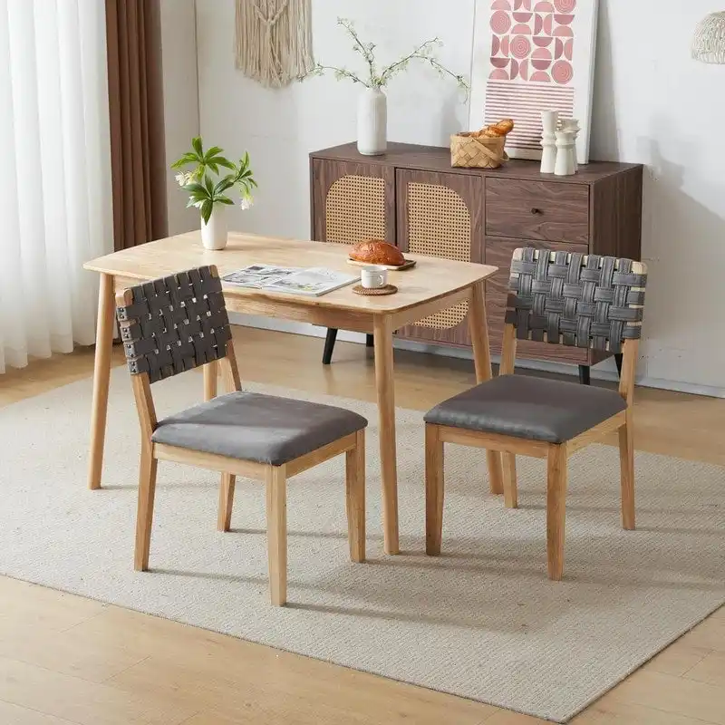 Mid Century Modern Wooden Dining Chairs Set of 2