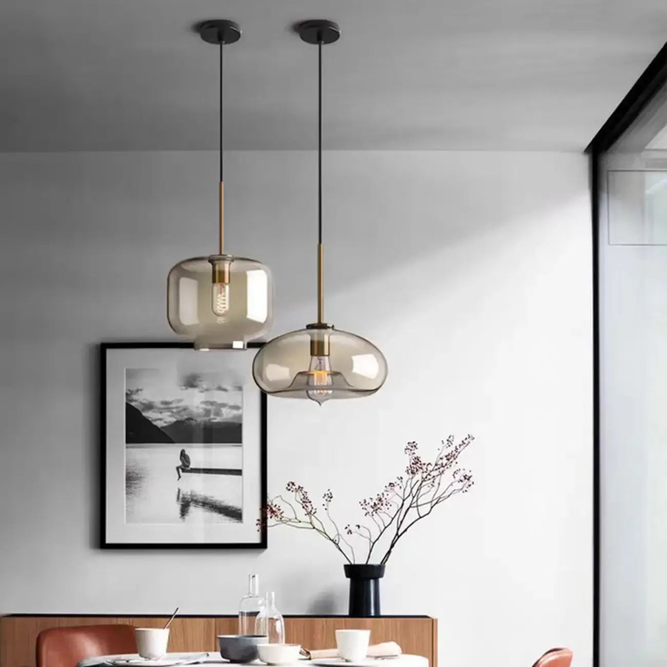 Modern Glass Globe Pendant Light with Adjustable Cord for Dining