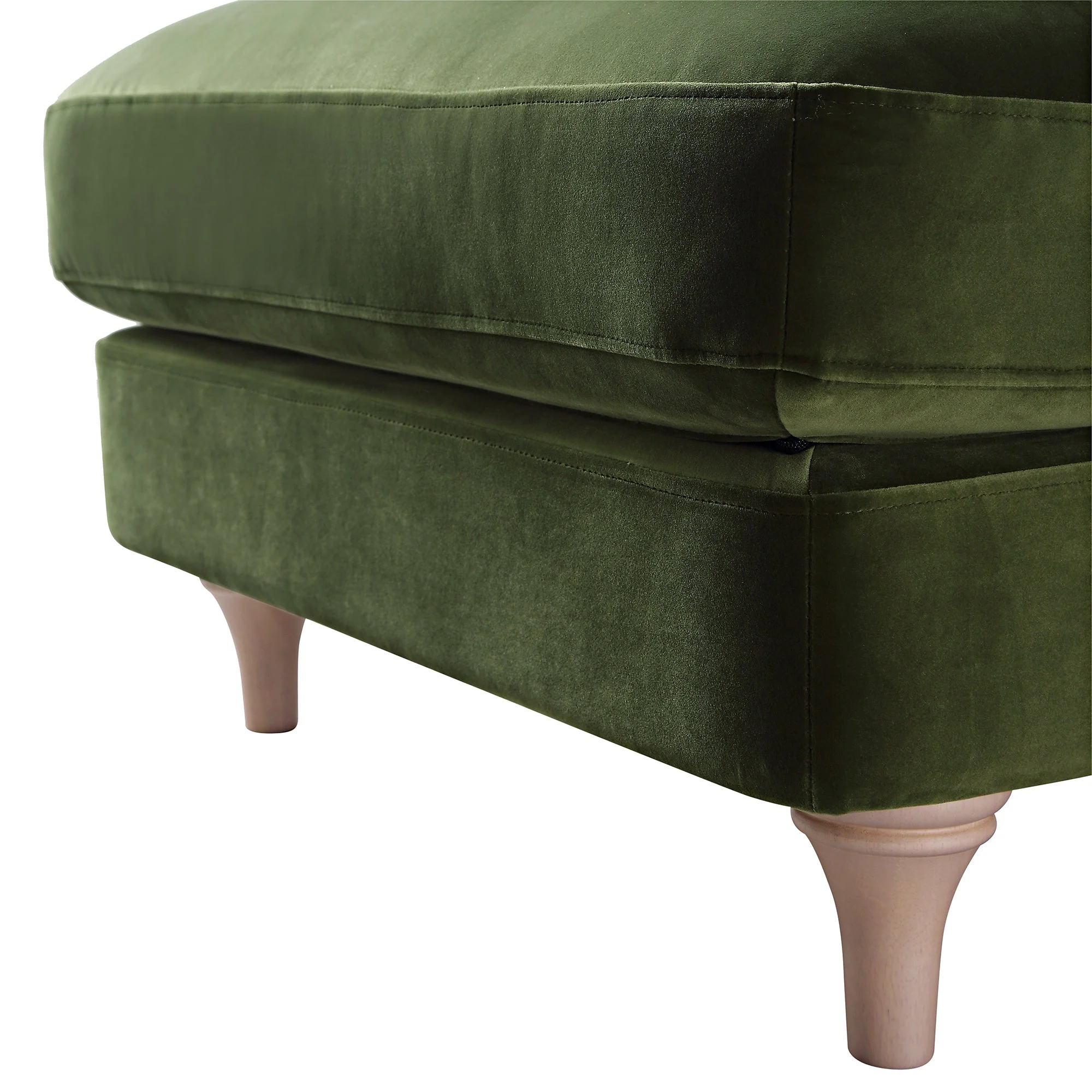 Traditional English Footstool - Fern Green Velvet, Washed Wood Legs, Padded Seat, 31.5