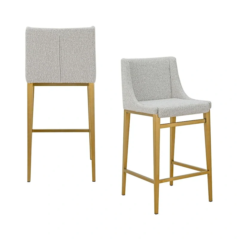 Modrest Mimi Modern Light Grey Fabric + Antique Brass Counter Stool (Set of 2)