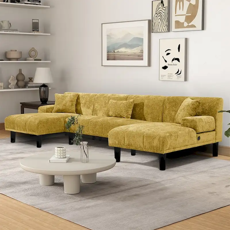 Moasis Sectional Couches U Shaped Sofa Chenille Modern Modular Couch - 45.6W x 106.3L x 26.7H