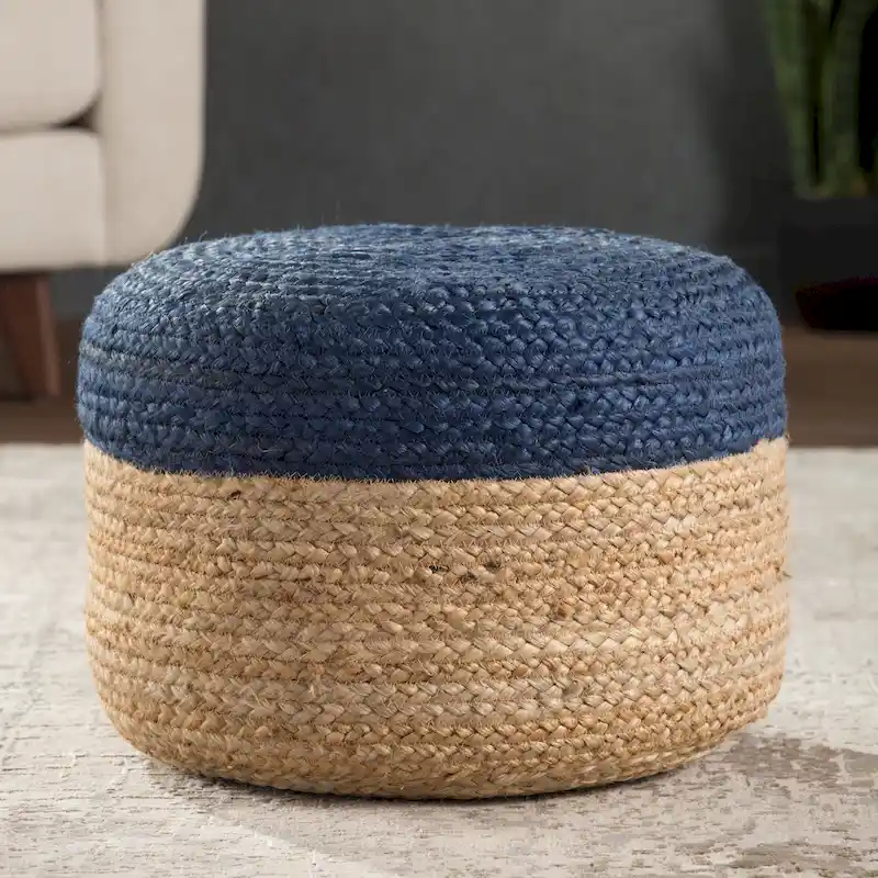 Juniper Home Saba Round Jute Pouf Ottoman/Foot Stool