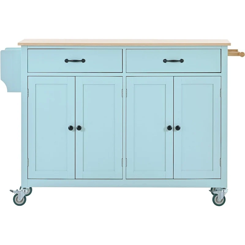 Kitchen Island Cart with Solid Wood Top, Locking Wheels, Spice & Towel Rack