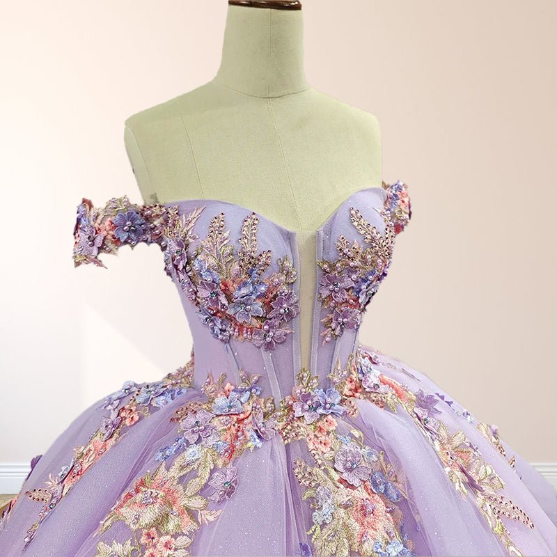 Princess Off the Shoulder Appliques Chapel Train Quinceanera Dresses