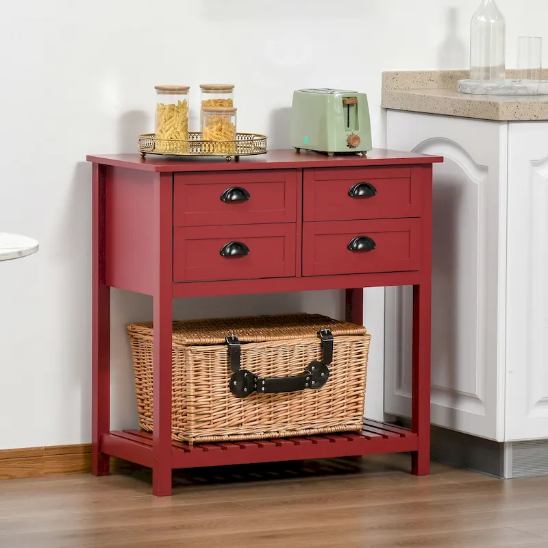 Sideboard Buffet Cabinet | 4 Drawers, Slatted Bottom Shelf, Kitchen & Living Room Storage