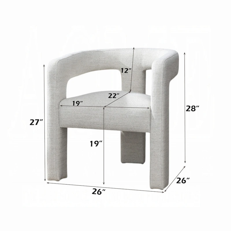 Side Dining Chair Set of 2, Textured Off White Boucle, Curved Back