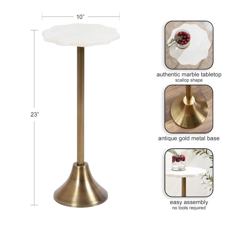 Kate and Laurel Sanzo Scalloped Marble and Metal Drink Table