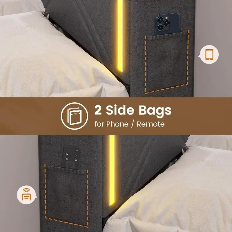 Bed Frame LED Lights Headboard & USB-C/A Charging Station 4 Drawers