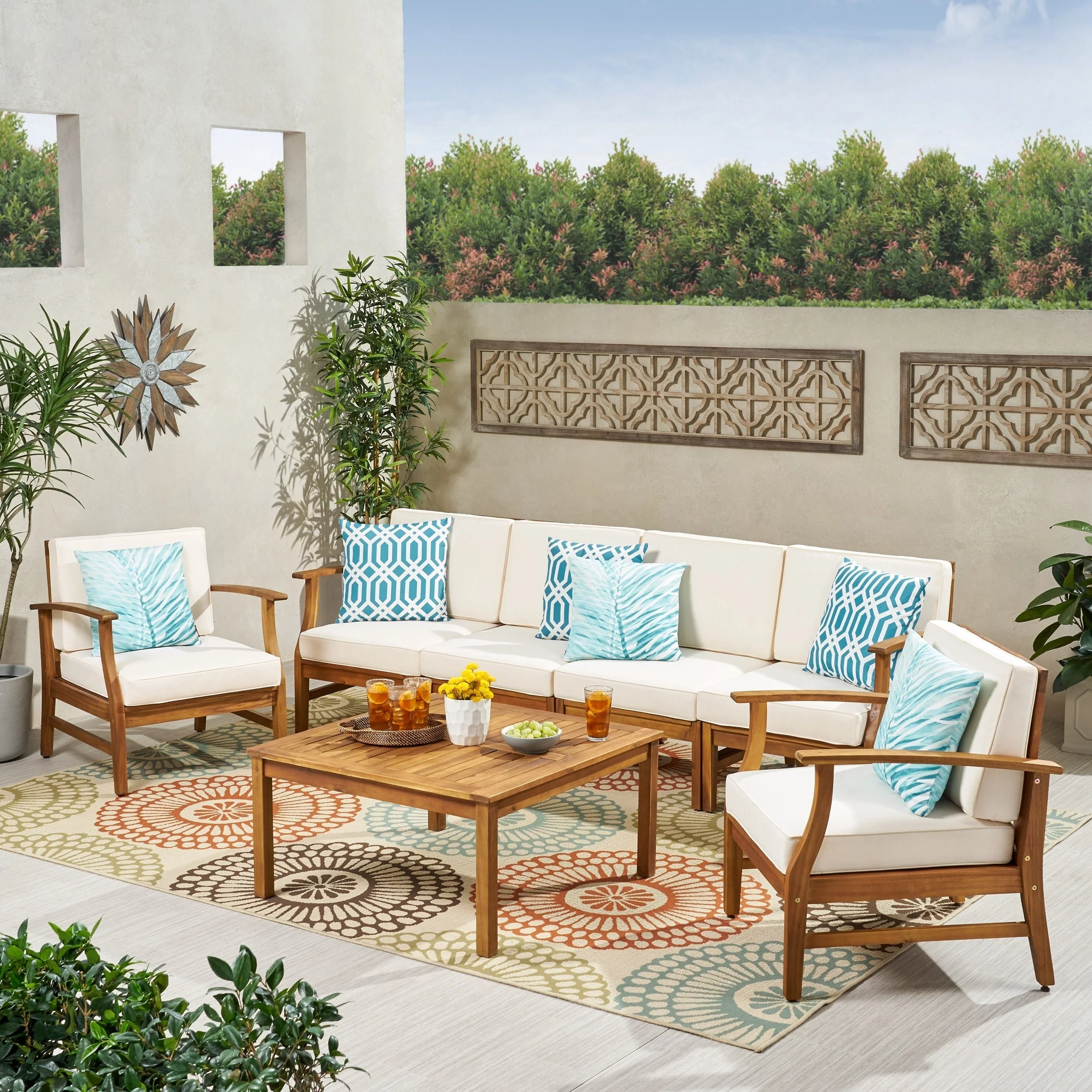 Perla Acacia Wood 7-piece Outdoor Chat Set by Christopher Knight Home