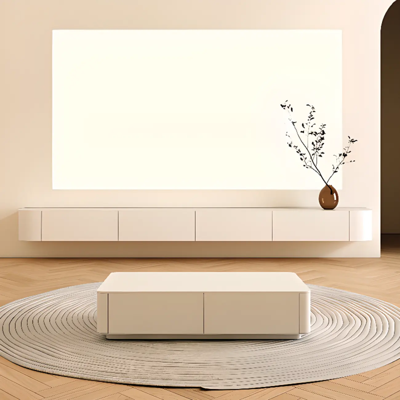 Minimalist Wooden White Floating Cabinet TV Stand