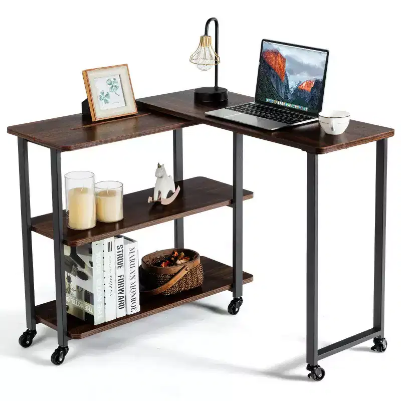 Costway Patented Walnut Sofa Side Table Rotating Bookcase End Table w/Wheels