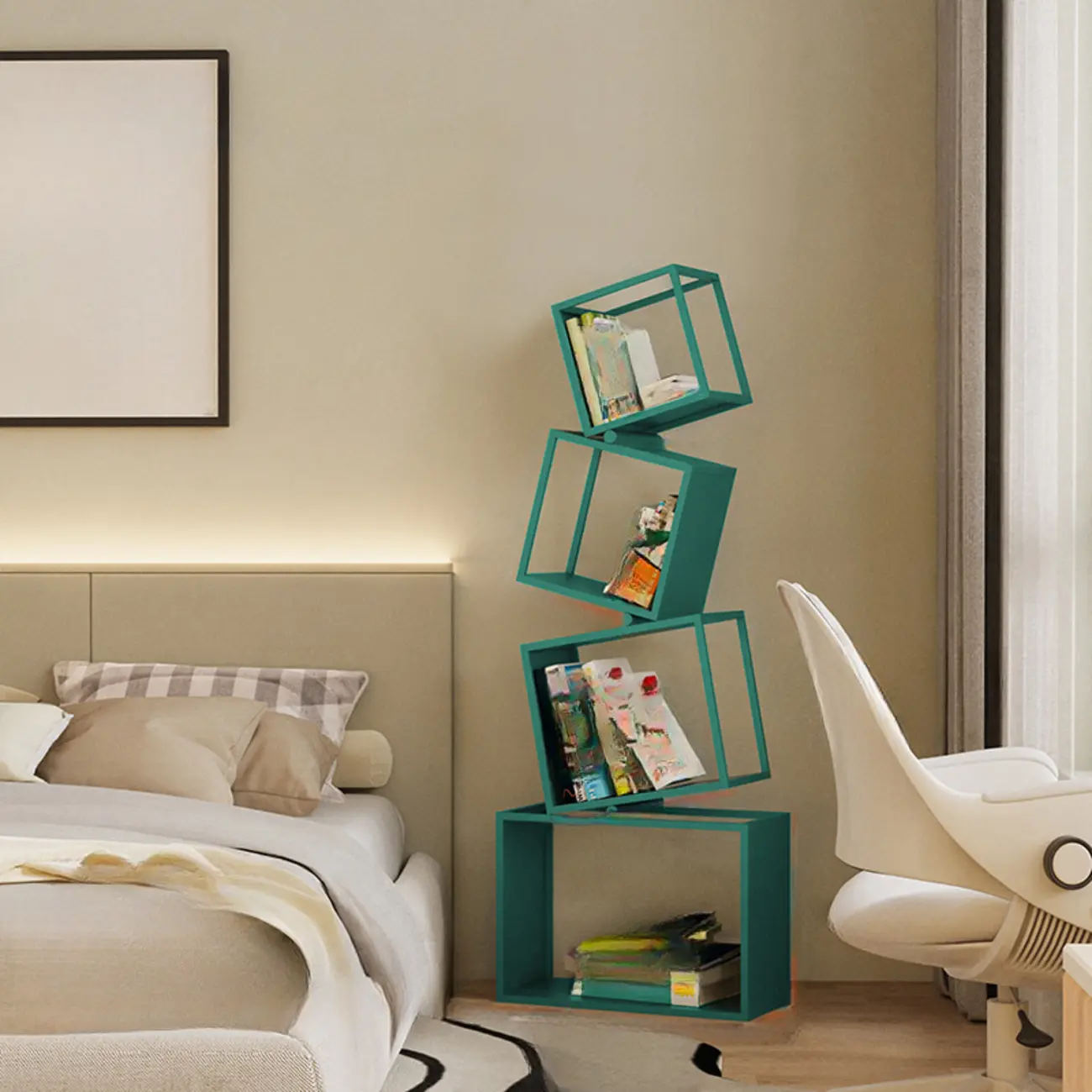 73H Black Metal Geometric Open Cube Bookcase