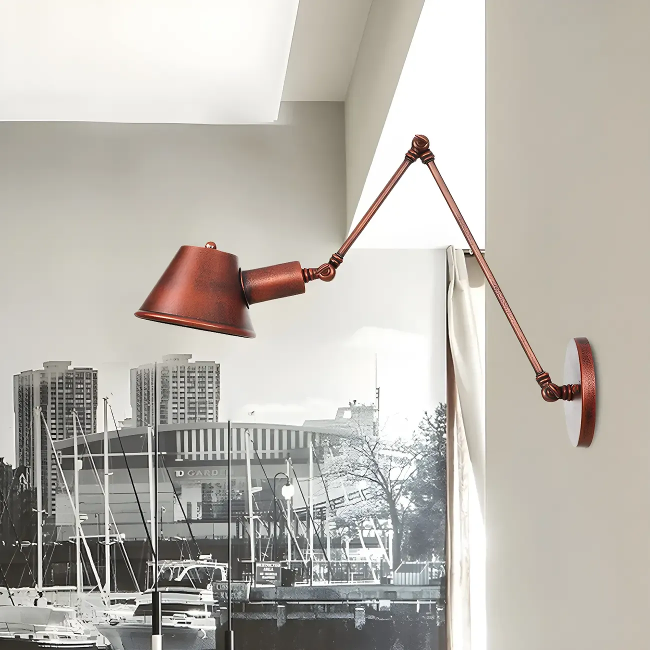Industrial Copper Adjustable Swing Arm Wall Light