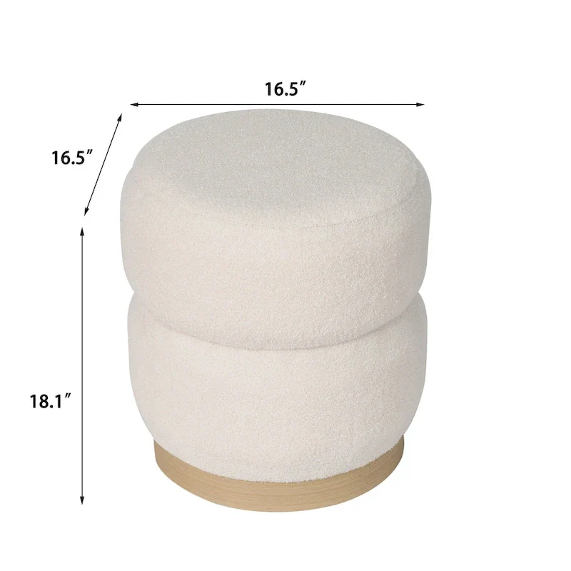 Adeco Teddy Round Upholstered Ottoman Stool