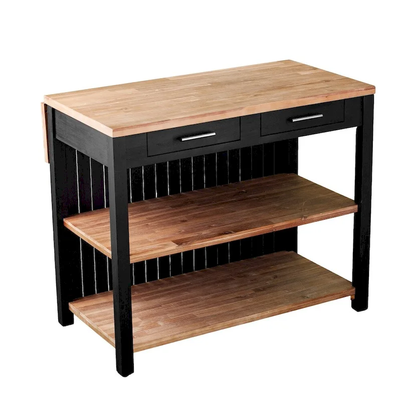 SEI Furniture Berhill Transitional Black Wood Expandable Kitchen Island